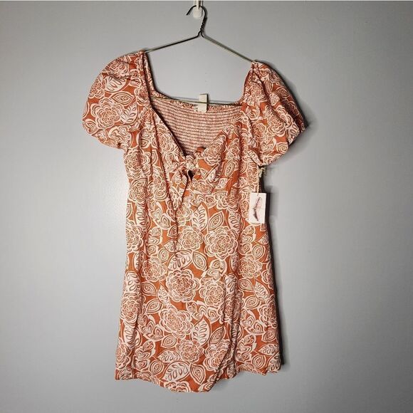 Jessica Simpson - Orange Floral Linen Blend Dress Womens XL - Picture 1 of 7
